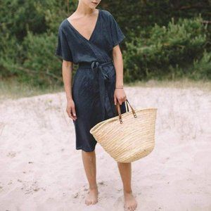 Linen Blue Wrap Dress